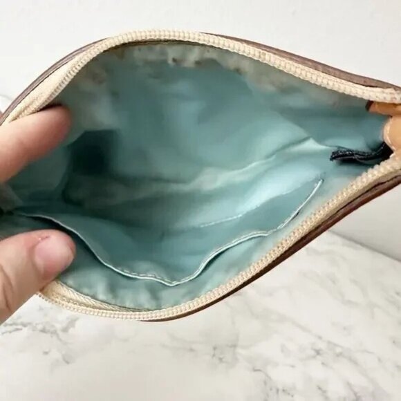 Coach Op Art Tan Brown Pleated Coated Canvas Large Zip Top Wristlet - Picture 9 of 13